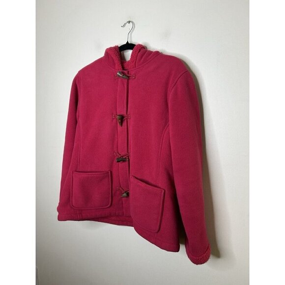 Lands End Fleece Lined Toogle Jacket Zipper Hood Pink Winter Size Medium - Picture 2 of 11